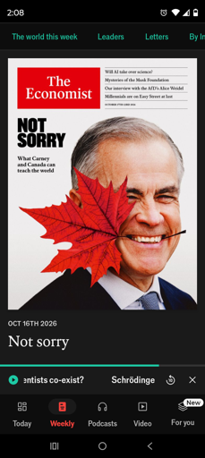 Carney on the front of the Economist "sorry, not sorry"
